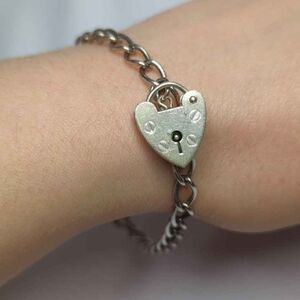 Victorian European Hallmarked Sterling Silver Heart Padlock Bracelet